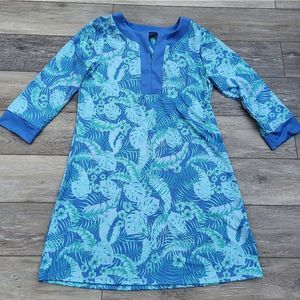 Cabana Life Blue and Green Leaf Print Swim Coverup